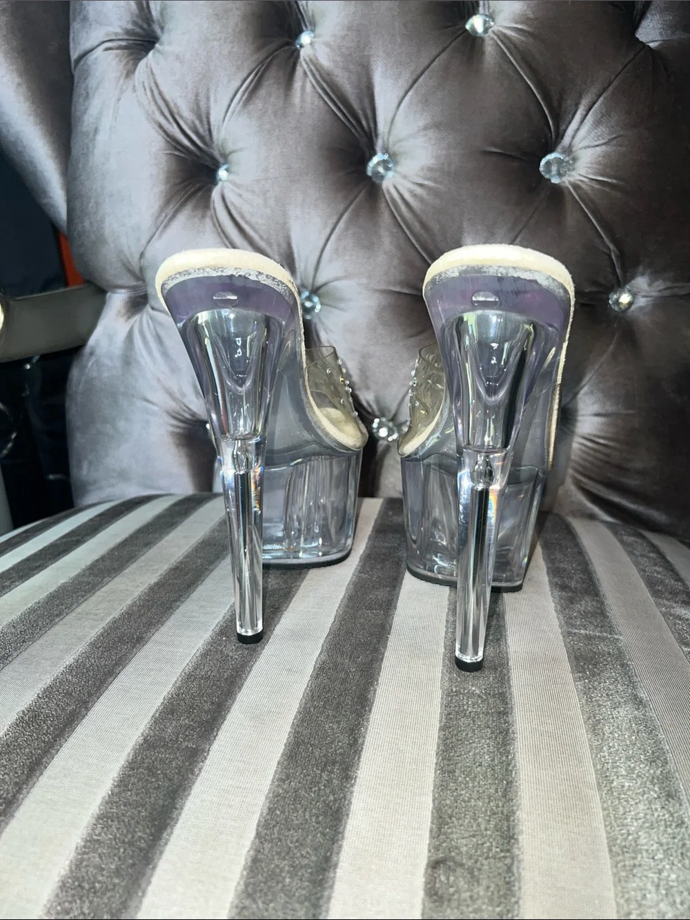 ✨ Pleaser Crystal Enclave: Rhinestone Platform Slides - Size 11 ✨ - Picture 6 of 8